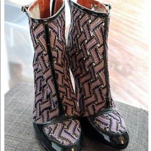 Missoni Chevron knit & patent leather Booties 36